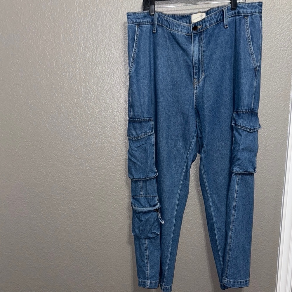Universal Thread Wide Leg Cargo Jeans Blue Denim Size 17 Baggy High Rise